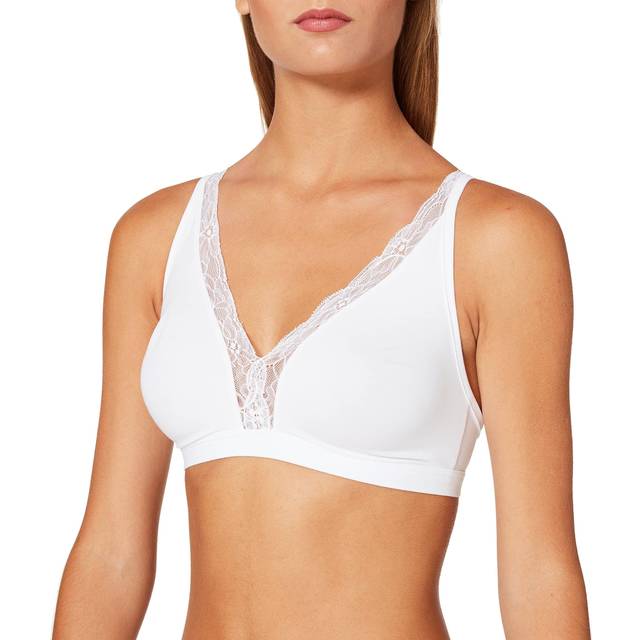 Hanro Womens White Triangle-cup Lace-trim Stretch-cotton Bra 38b - WHITE