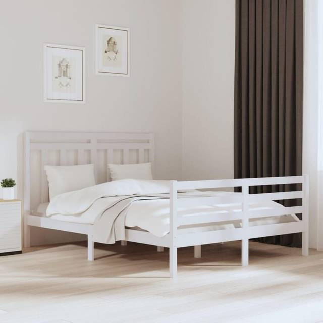 vidaXL Bed Frame without Mattress White 150x200 cm King Size Solid Wood