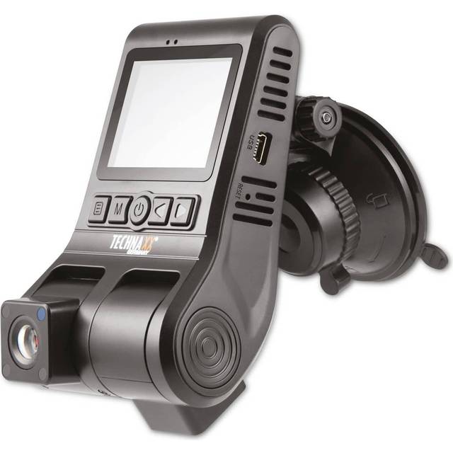 Technaxx FullHD Dual Dash Cam med 1080p, 120° fram och 480p, 80° interiörkamera - Mediauppspelning, Rörelsedetektering, Vidvinkelobjektiv, Parkövervakning, Ljudinspelning - Dashcam TX-185