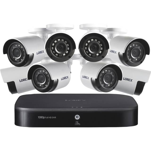 Lorex 1080p 8-Channel 1TB Wired Black DVR System with 8 White Security Cameras