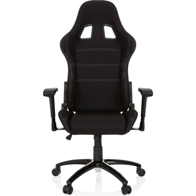 hjh OFFICE 729300 Spelstol GAME FORCE - Vippmekanik för avspänd bakåtlutning, Ryggstöd som kan lutas upp till 180°, låsbar i flera steg, Ryggstöd med integrerat nackstöd, Sitsklädsel i slitstarkt tyg