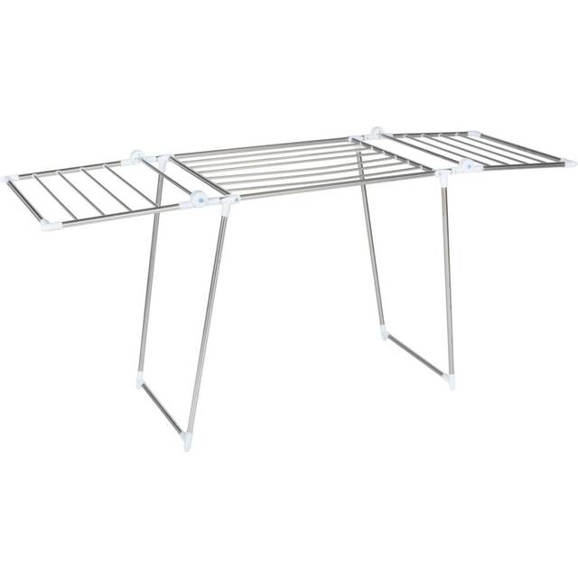 WENKO Vingtvätttork Profi Plus rostfritt stål - med tillbehörssats, 15 m torklängd, hopfällbar, rostsäkert rostfritt stål, 196 x 90 x 63 cm, matt silver