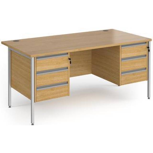 Dams International Straight Desk with Oak Coloured MFC Top and Silver H-Frame Legs and 2 x 3 Lockable Drawer Pedestals Contract 25 1600 x 800 x 725mm