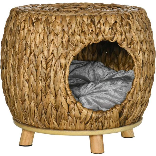 PawHut Rattan Cat House Stool for Rest w/ Soft Cushion 44 x 43 x 41cm | TJ Hughes