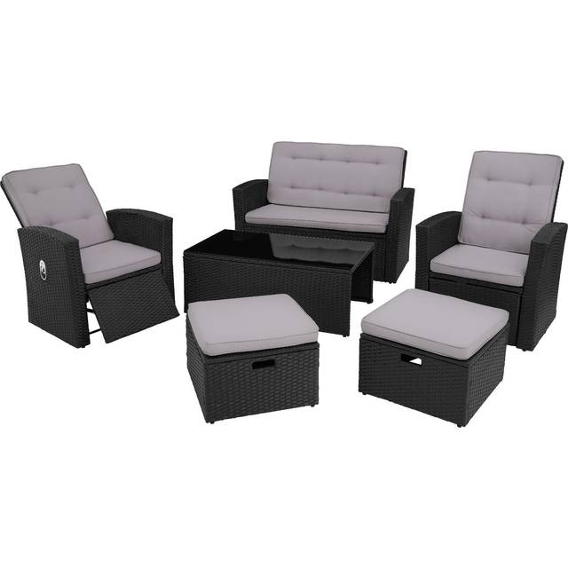 Garden Furniture Set Bari - 1 sofa, 2 armchairs, 2 footstools and 1 table - black