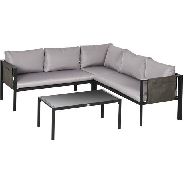 Outsunny 4pc Furniture Set w/ Mesh Pocket - Light Grey, Grey