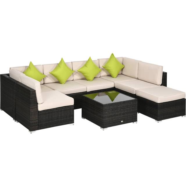 Outsunny 8 Pieces Patio Rattan Sofa Set Garden Furniture Set for Outdoor Brown | TJ Hughes