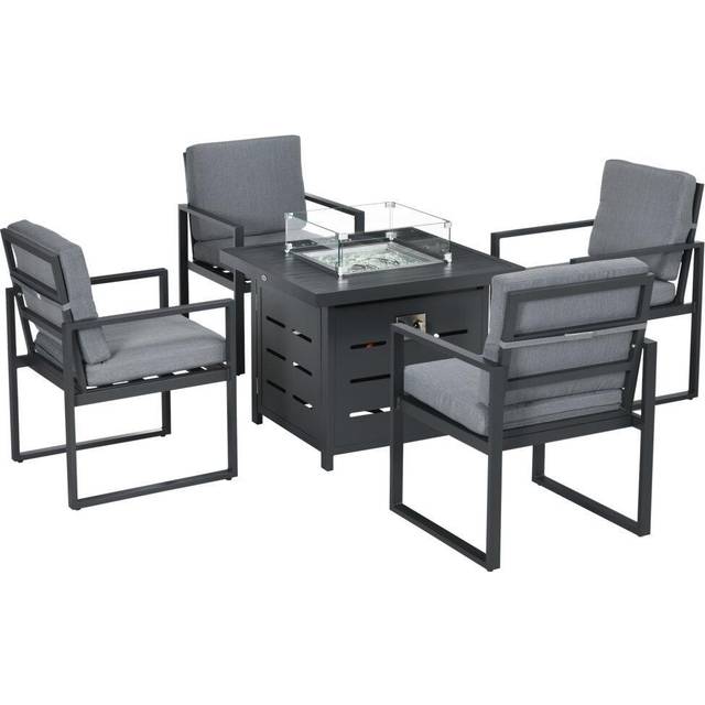 Outsunny 4 Seater Outdoor Sofa w/ Fire Pit Table - Grey, Grey