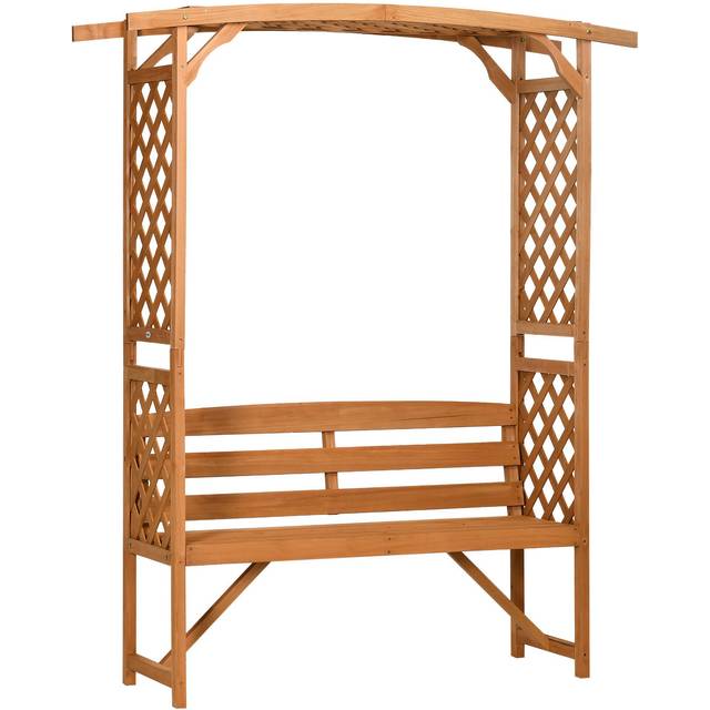 Outsunny Patio Garden Bench, Natural Wooden Garden Arbour With Seat For Vines/climbing Plants, Natural