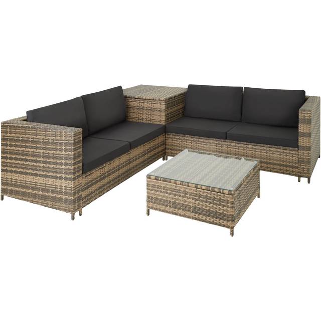 Garden Furniture Set Siena - for 4 people, with large storage box, thick seat cushions - nature/dark grey