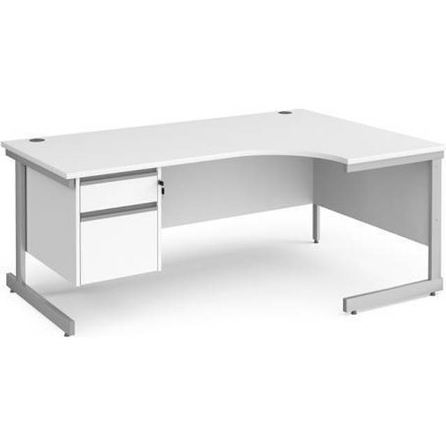 Dams International Right Hand Ergonomic Desk with White MFC Top and Silver Frame Cantilever Legs and 2 Lockable Drawer Pedestal Contract 25 1800 x 1200 x 725mm