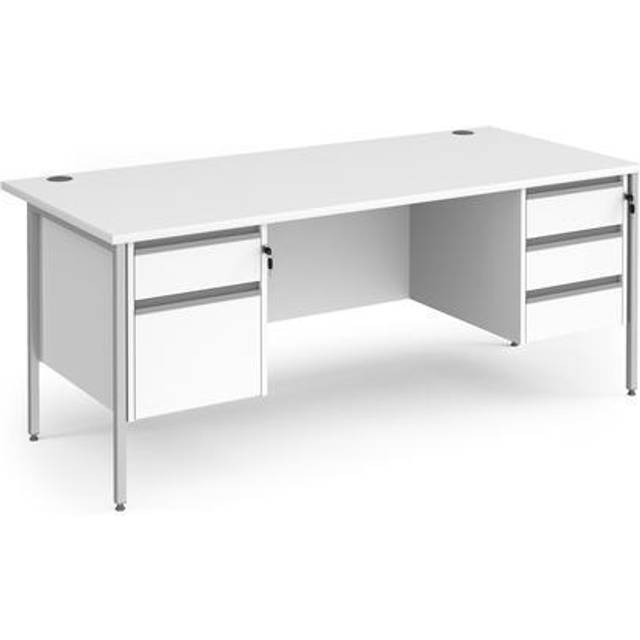 Dams International Straight Desk with White MFC Top and Silver H-Frame Legs and Two & Three Lockable Drawer Pedestals Contract 25 1800 x 800 x 725mm