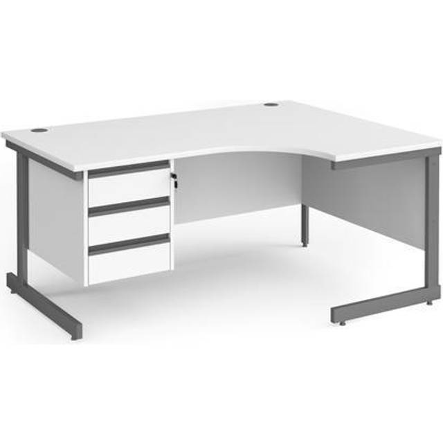 Dams International Right Hand Ergonomic Desk with 3 Lockable Drawers Pedestal and White MFC Top with Graphite Frame Cantilever Legs Contract 25 1600 x 1200 x 725 mm