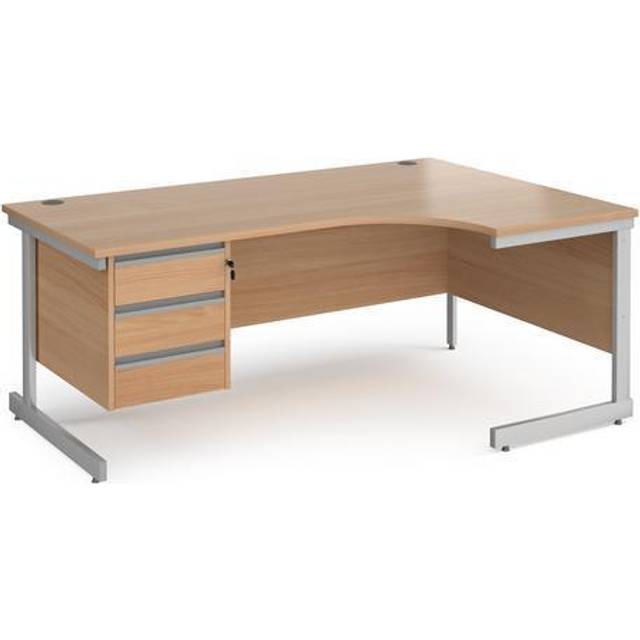 Dams International Right Hand Ergonomic Desk with Beech Coloured MFC Top and Silver Frame Cantilever Legs and 3 Lockable Drawer Pedestal Contract 25 1800 x 1200 x 725mm