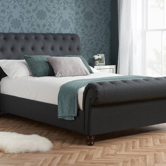Castello Upholstered Sleigh Charcoal Grey Fabric 6FT 180cm Super King Size Bed