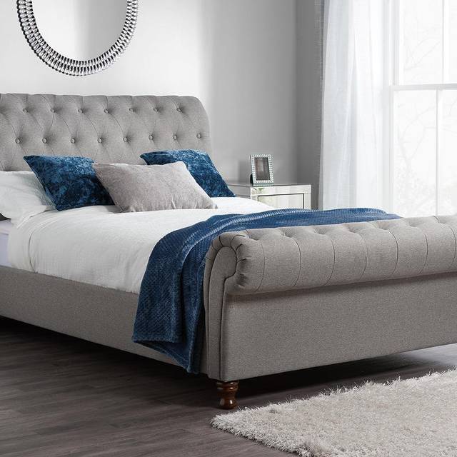 Castello Chesterfield Sleigh Grey Fabric 6FT 180cm Super King Size Bed Frame