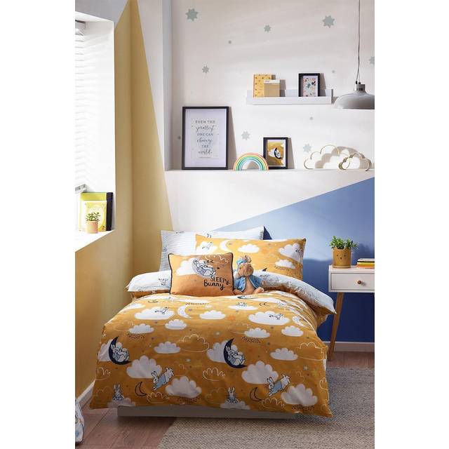 Peter Rabbit Sleepy Head Reversible Duvet Cover Bedding Set Ochre - Yellow/Ochre