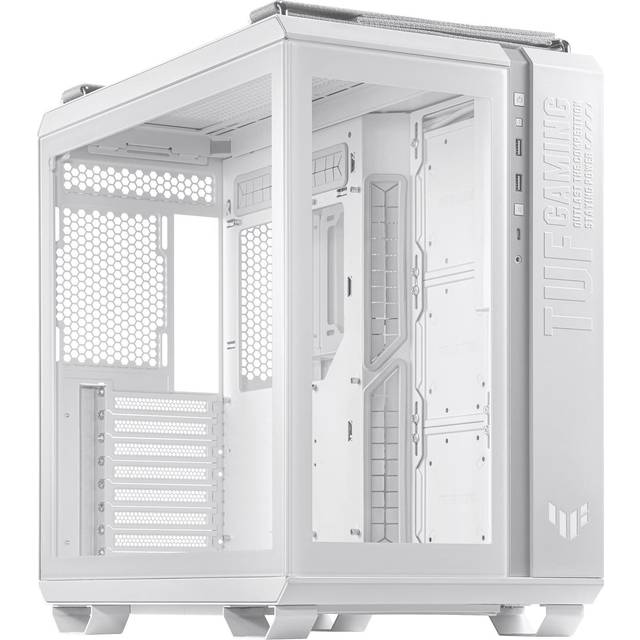 ASUS TUF Gaming GT502 Case w/ Front & Side Glass Window ATX Dual Chamber Modular Design LED Control Button USB-C Carry Handles White - 90DC0093-B09010