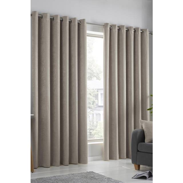 Fusion Strata Woven Dimout Ready Made Eyelet Curtains Natural - Cream/Beige