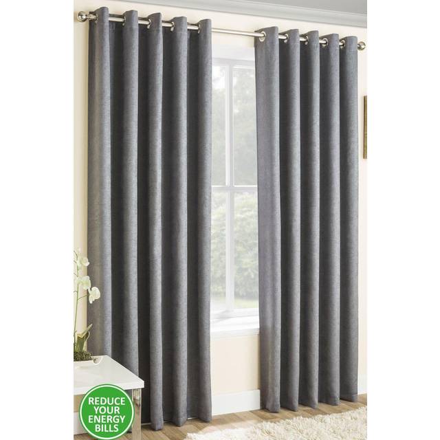 Förbättrad Living Vogue grå silver 229 x 274 cm (90 x 108 tum) öljett termiskt brusreducerande dim ut gardiner för sovrum och vardagsrum