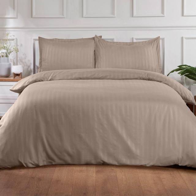 OHS Satin Stripe Duvet Super King Cover Set - Mink - Natural