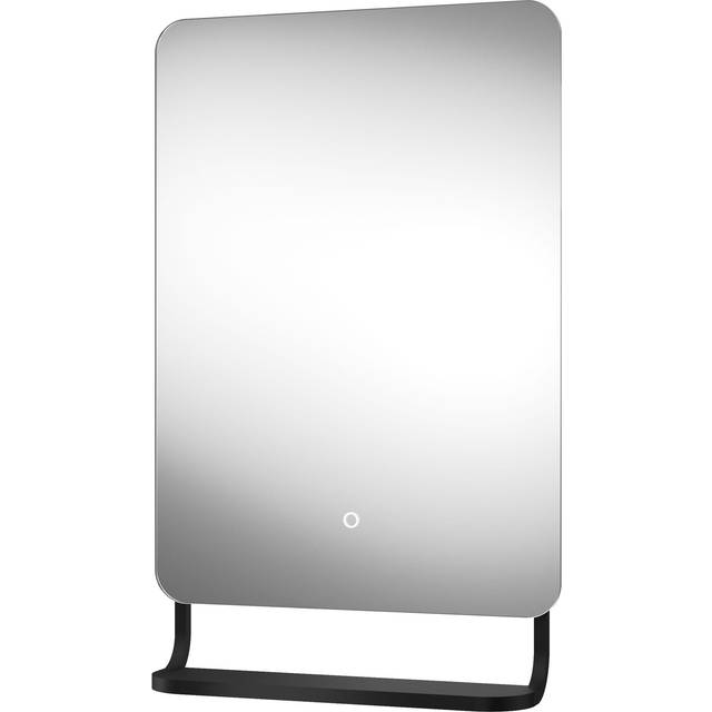 Sensio Brampton Colour Changing Matt Black LED Mirror with Hanging Shelf - 800 x 500mm