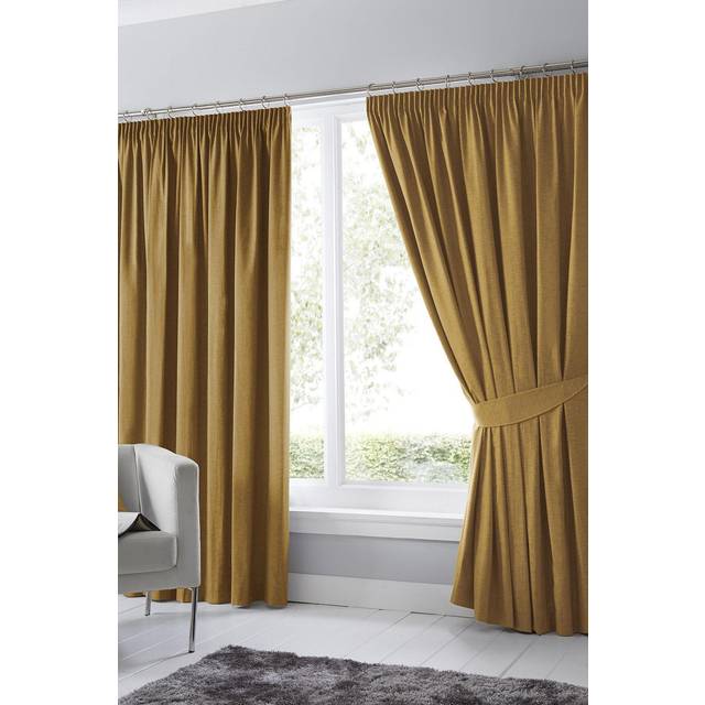 'Dijon' Thermal and Blackout Fully Lined Pencil Pleat Curtains - Mustard - 117cm width x 183cm drop