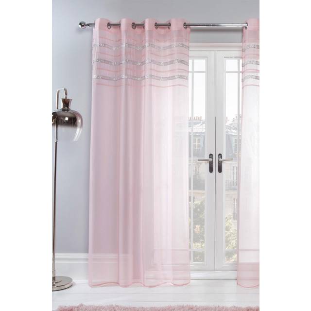 Sienna Pair of Diamante Voile Net Curtain Eyelet Top - Pink