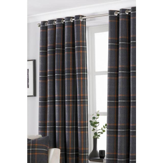 Paoletti Aviemore Rust Tartan Check Eyelet Curtain 229 x 183cm - Brown - W 183 x D 229cm