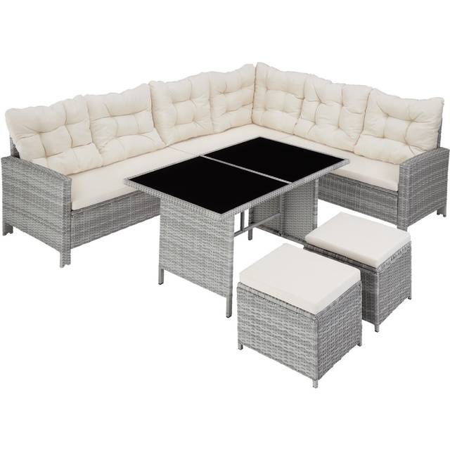 (light grey) Corner Sofa Garden Furniture Table and Chairs Rattan Set Outdoor Metal Bistro