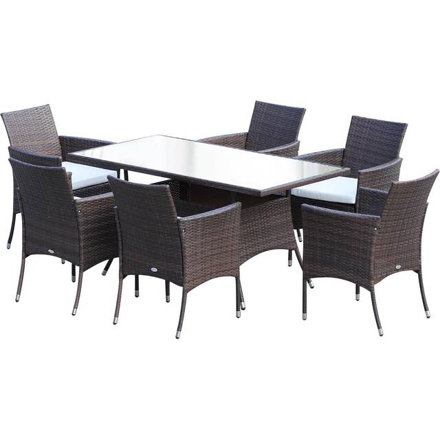 Outsunny - 7pc Rattan Garden Furniture Dining Set Wicker Patio Conservatory Brown