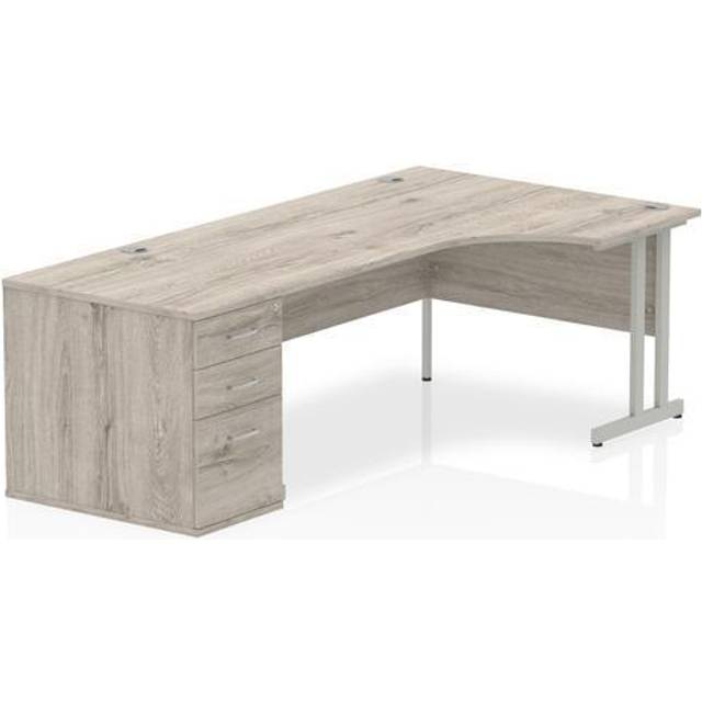 Impulse 1800mm Right Crescent Desk Grey Oak Silver Leg + Desk High Ped