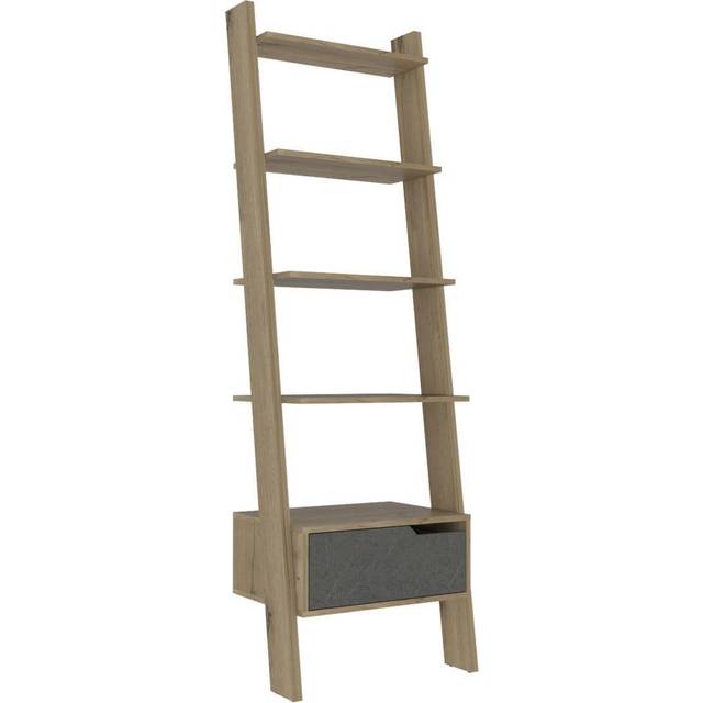 Manhattan Ladder Bookcase - Bleached pine and stone effect - Brown