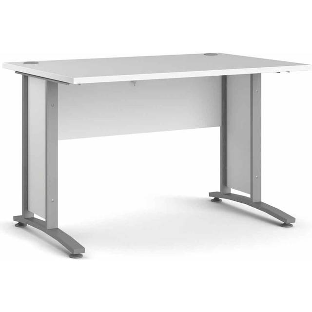 Prima Desk 120 Cm In White With Silver Grey Steel Legs, White