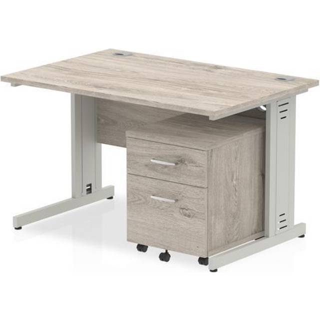 Impulse 1400x800mm Desk Grey Oak Silver Cable Managed Leg + Mobile Ped