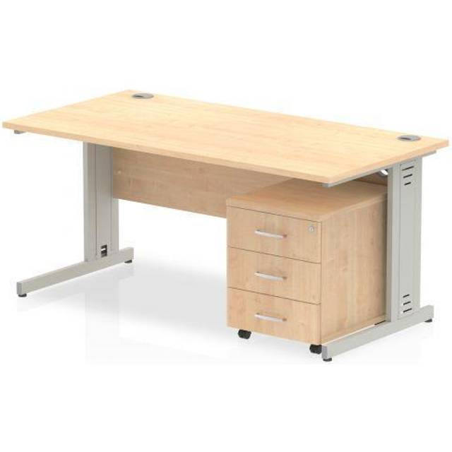 Impulse 1400x800 Desk Maple Top Silver Cable Managed Leg + Mobile Ped