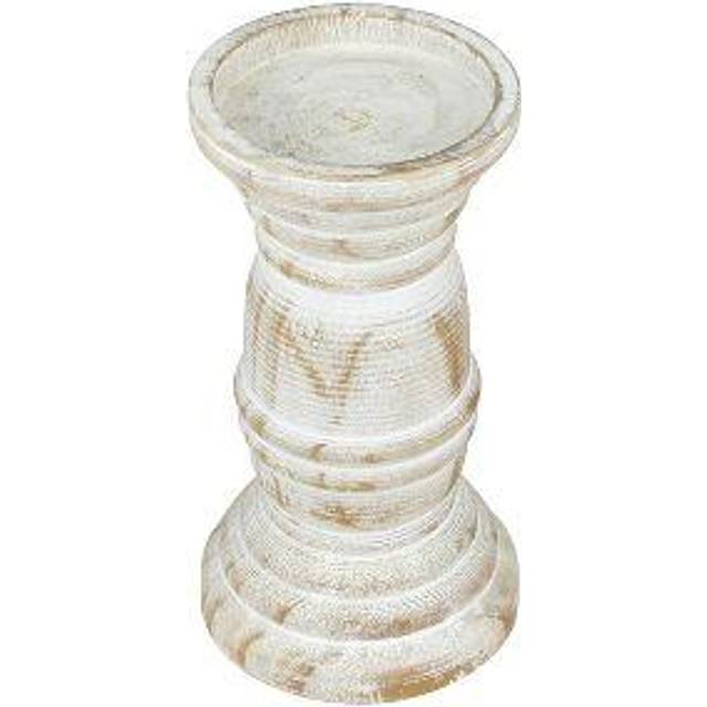 Stonebriar Decorative Worn White Wooden Pillar Candle Holder  Coastal Home Decor  Ocean Inspired Designs for Wedding Decorations  Parties  or Everyday