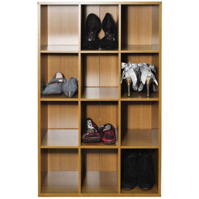 PIGEON HOLE - 12 Pair Shoe Storage Display Media Shelves - Oak - Oak - Brown