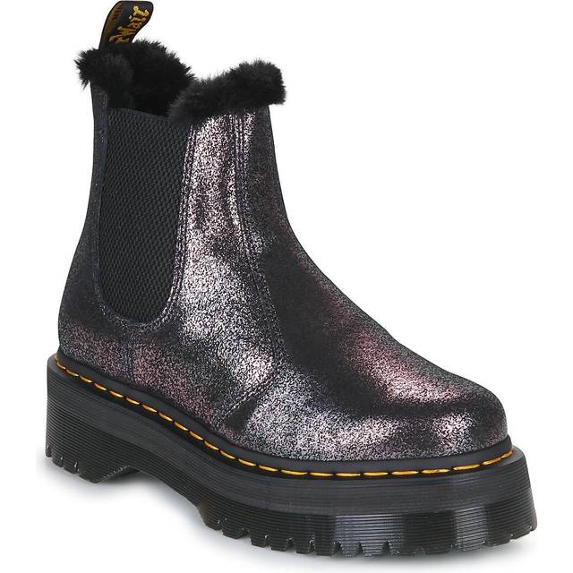 (WMNS) Dr. Martens 2976 Faux Fur-Lined Metallic Platform Chelsea Boots 'Black' 27956012