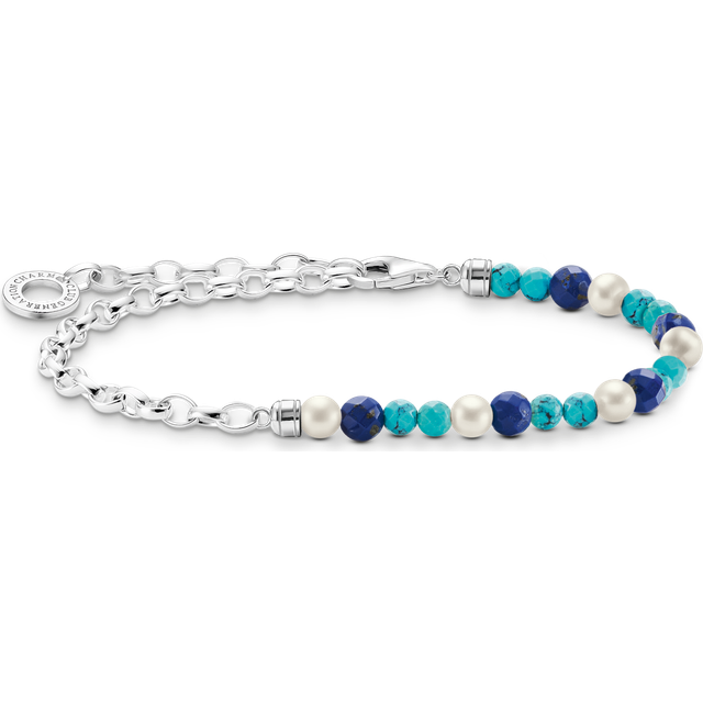 Thomas Sabo Charm bracelet with blue beads and white pearls silver multicoloured A2100-056-7-L14 - dark-blue/silver-coloured/turquoise/white - 14 cm