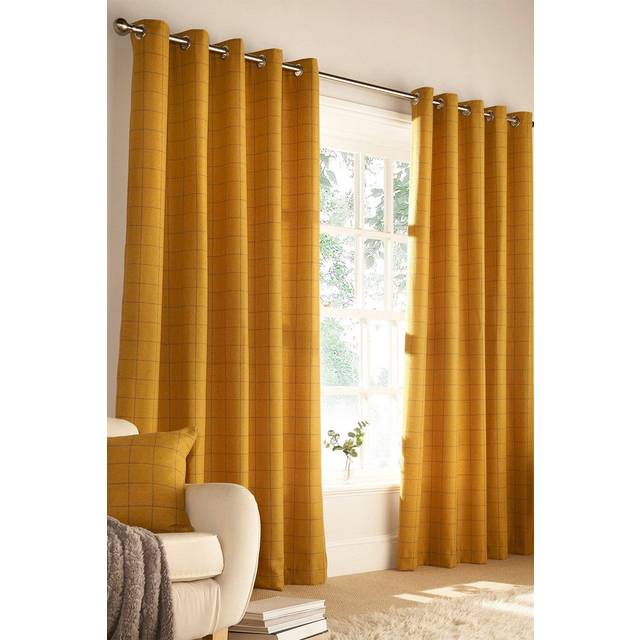 Furn Ellis ringtop öljett gardiner (par) – färdigtillverkad polyester 168 x 137cm (66" x 54" inches) Ockra