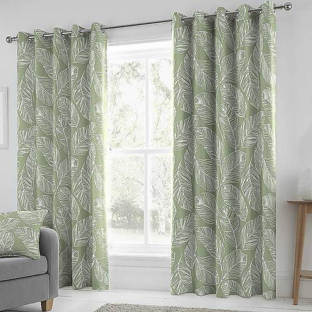 Fusion Matteo Ready Made Eyelet Curtains Green