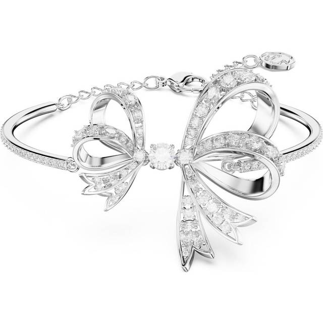 Volta bangle, Bow, White, Rhodium plated