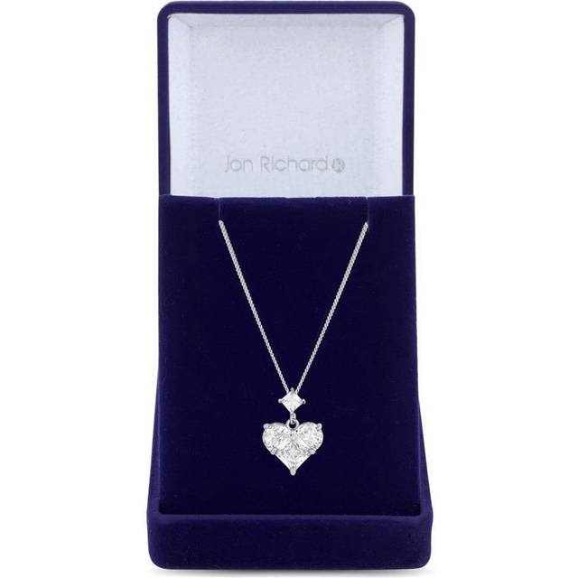 Jon Richard Rhodium Plated Cubic Zirconia Mixed Stone Heart Pendant Necklace - Gift Boxed