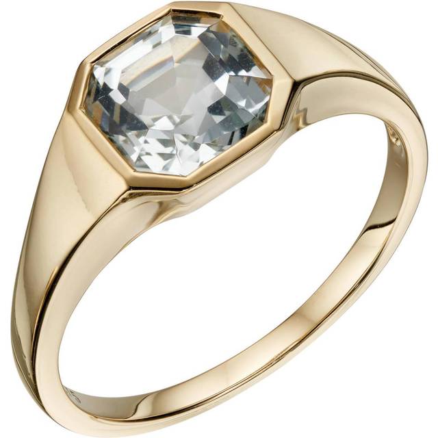 Asscher Cut White Topaz Yellow Gold Ring GR590C / Size 54