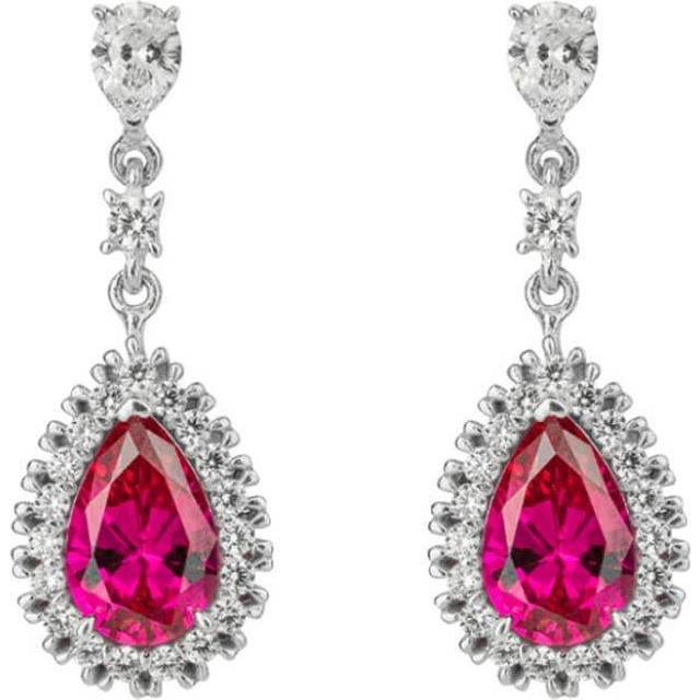 Red Zirconia Teardrop Pave Surround Earrings E6193
