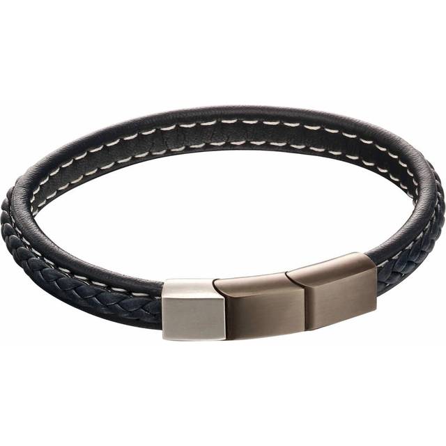 Plait Detail Navy Leather Mixed Brushed Finish Bracelet B5402