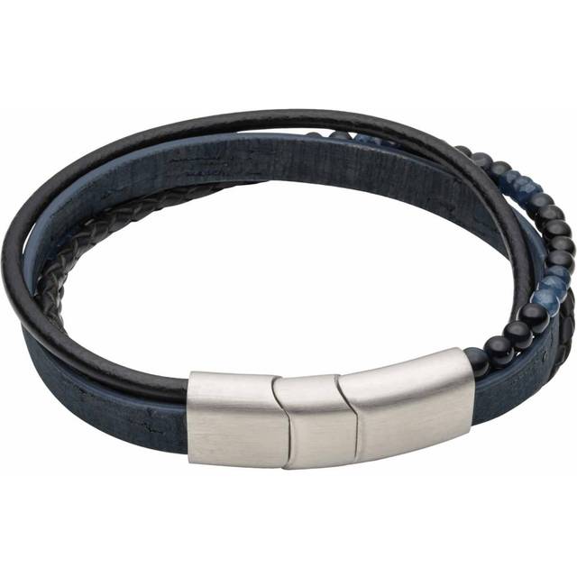 Multi Row Blue Cork Leather Tigers Eye Beads Bracelet B5419L