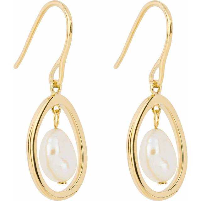 Floating Freshwater Pearl Yellow Gold Plating Drop Earrings E6230W