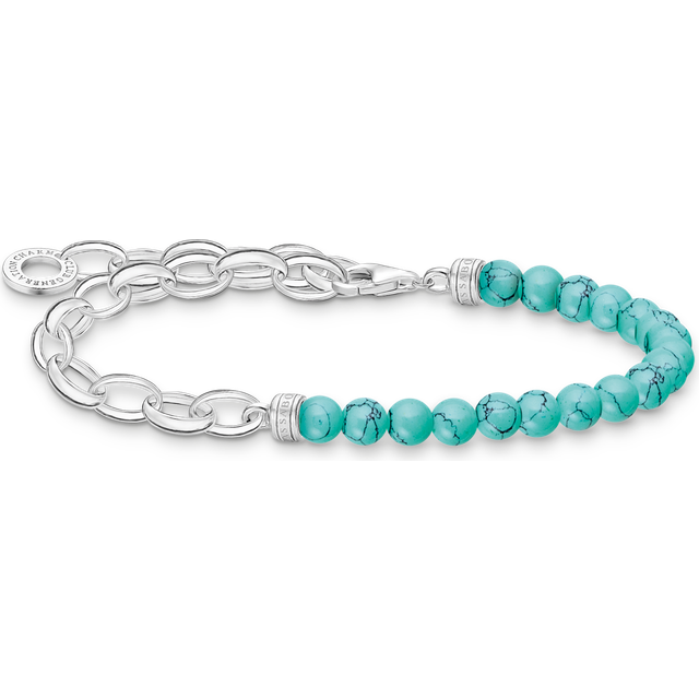 Thomas Sabo Charm bracelet with turquoise beads silver turquoise A2098-404-17-L19 - silver-coloured/turquoise - 19 cm